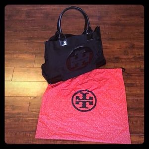 Tory Burch Leather Trim Ella Tote BLACK